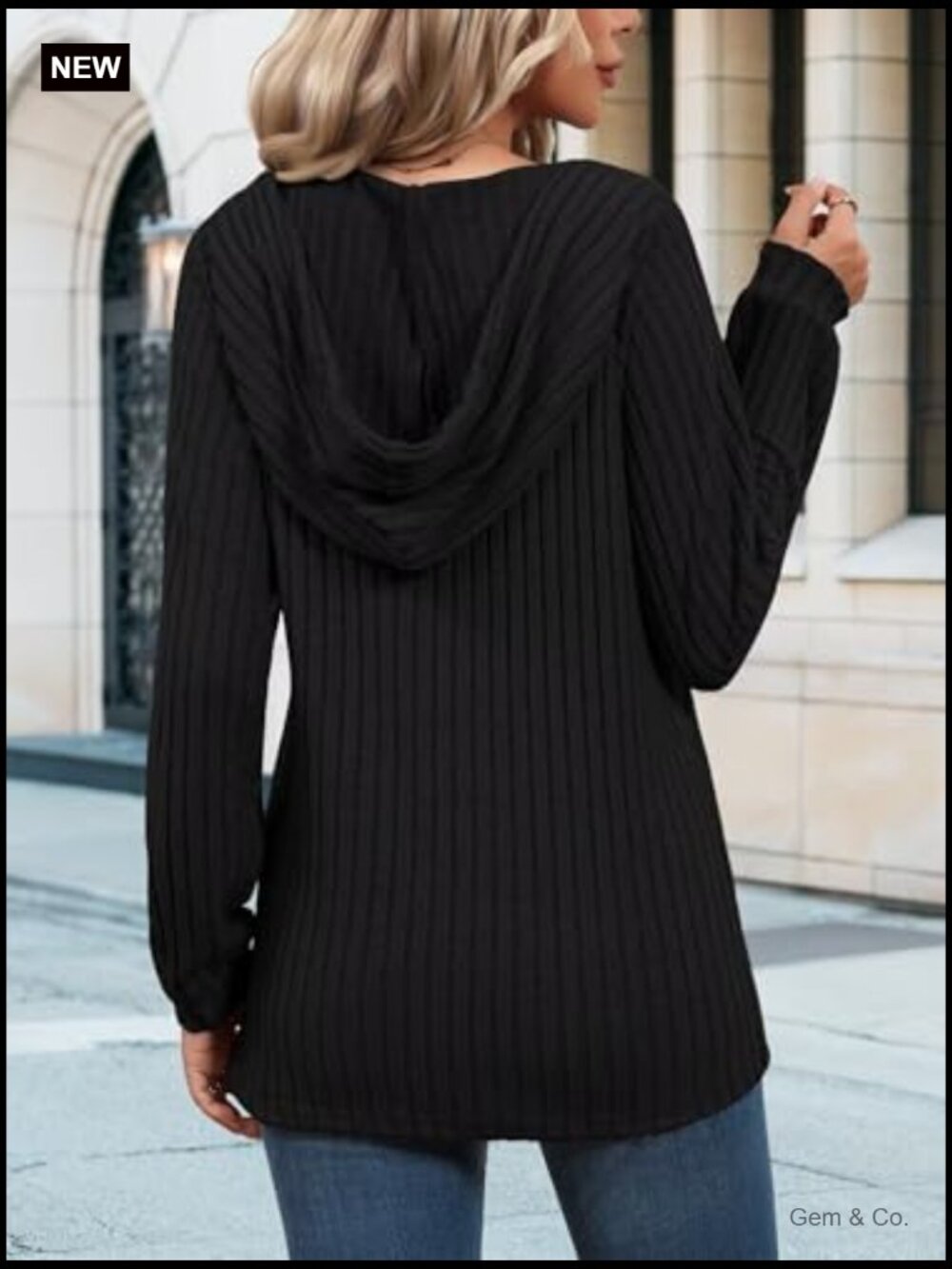 V Neck Drawstring Hoodie - Loose Fit Long Sleeve Pullover Sweatshirt - Picture 5 of 7